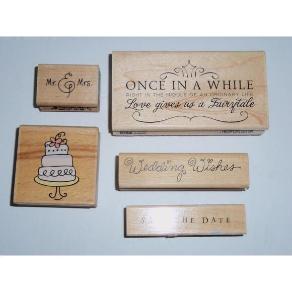 Lot of 5 Wood Mounted Rubber Stamps Wedding Bridal Engagement -051824 - Picture 1 of 2
